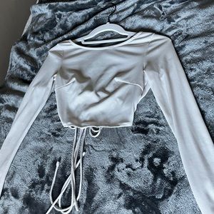 Longsleeve white backless crop top lightly worn size S